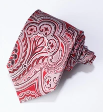 Men's Red & Silver Paisley Tie Necktie 59"L X 3.5”W EUC Beautiful Geoffrey Beene