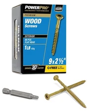 Power Pro 48599 Wood Screws, #9 x 2-1/2", Premium Outdoor Deck Screws,100pc1