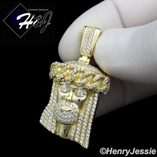 MEN WOMEN 925 STERLING ICY CUBIC ZIRCONIA GOLD PLATED 3D JESUS FACE PENDANT*GP25 MEN WOMEN 925 STERLING ICY CUBIC ZIRCONIA GOLD PLATED 3D JESUS FACE PENDANT*GP25
