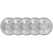 Canada Silver Maple Leaf - 1 oz - $5 - BU - Five 5 Coins - Random Date