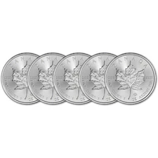 Canada Silver Maple Leaf - 1 oz - $5 - BU - Five 5 Coins - Random Date