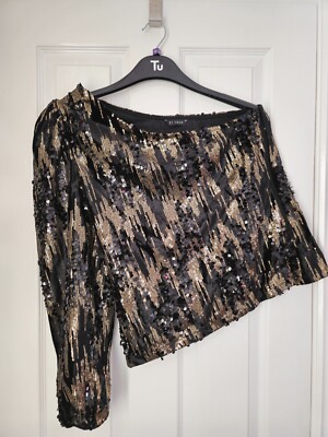 BNWT Et Vous (Matalan) Sequinned Asymetric Sleeve Top, Size 14