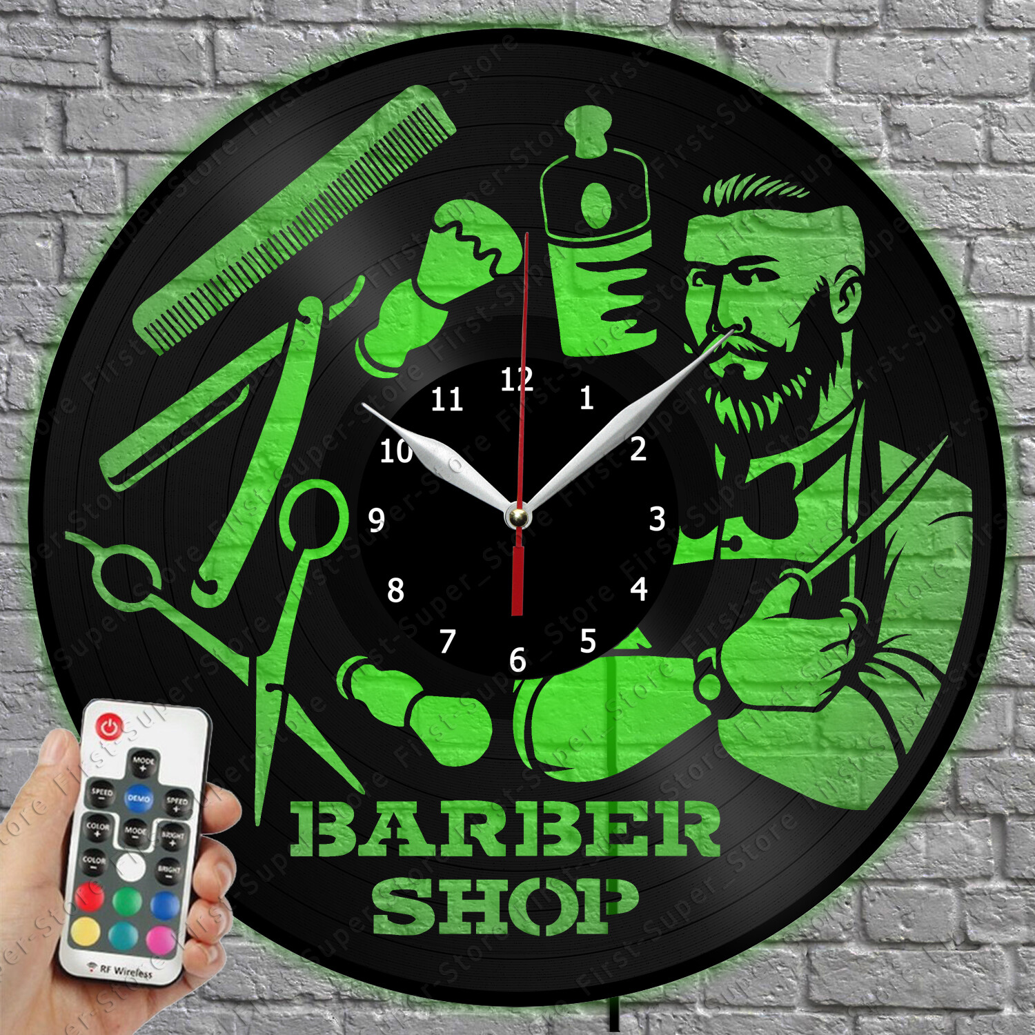 Vintage LED Wall Clock Barber Shop Vinyl Record with Light 1415  