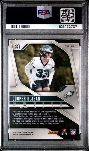 2024 Panini Prizm - Rookies Cooper DeJean #321 Silver Prizm (RC) PSA 9 - Picture 2 of 2