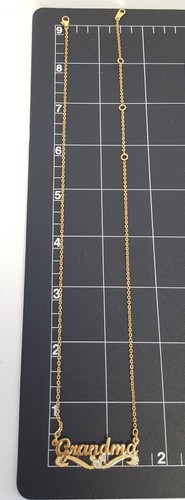 DISNEY Grandma Gold-Plate Necklace Mickey 3 Crystal Head Banner Name Title Adjst - Picture 19 of 19