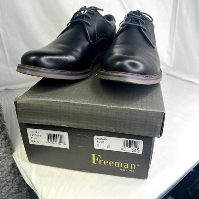 Freeman Ronan Mens Size 11 W Black Laced Leather Shoe