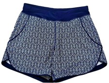 Lands' End Women Swim Board Shorts Navy Blue Pockets White Geometric Size 8
