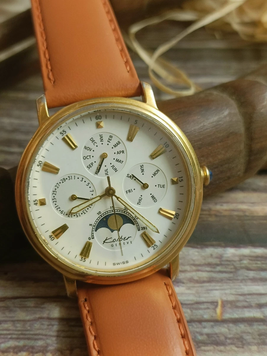 AUTHENTIC KOLBER GENEVE QUARTZ MULTI FUNCTION MOON FACE K9531 MENS VINTAGE WATCH