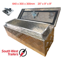 Lockable Trailer Storage Aluminium Chequer Plate Tool Box 640 x 230 x 230mm