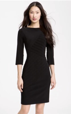Adrianna Papell 2 Black Pleated Shift Dress Size 3/4 Sleeve Stretch NEW  Modest | eBay