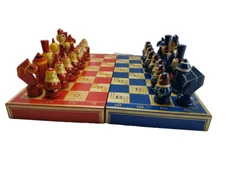 Hand Painted Wooden Cold War Chess Set USA vs Russia RARE 