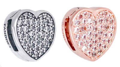 100% PANDORA Reflexions™ Silver Rose Pave Heart Clip Charm