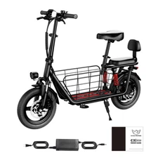 500W 48V Adult Electric Scooter with Seat 14" Tires Foldable E-Scooter 25 Miles