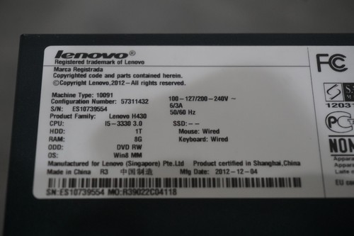 Lenovo H430 Desktop Intel Core i5-3330 @ 3.00 GHz 8GB Ram No HDD or OS!!! - Picture 10 of 19