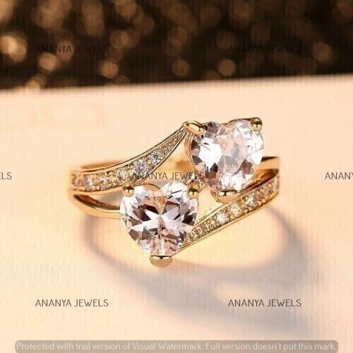 Lab-Created Diamond Double Hearts Ring For Wedding 14K - Main Image