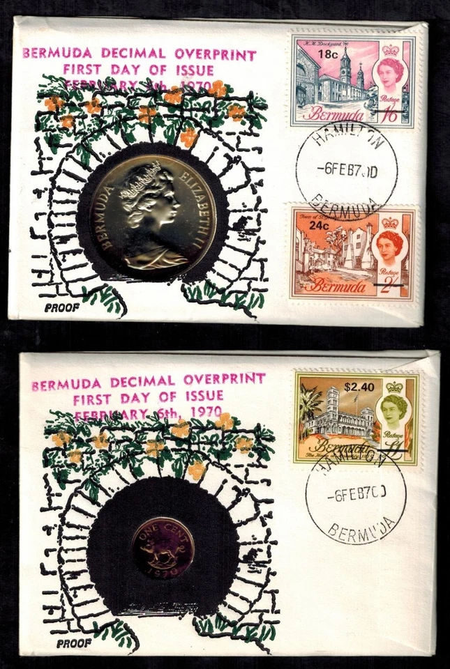 Bermuda 1970 Complete Set of 6 Surcharged FDCs for Decimal Currency w/Coins RARE - Image 4 of 4