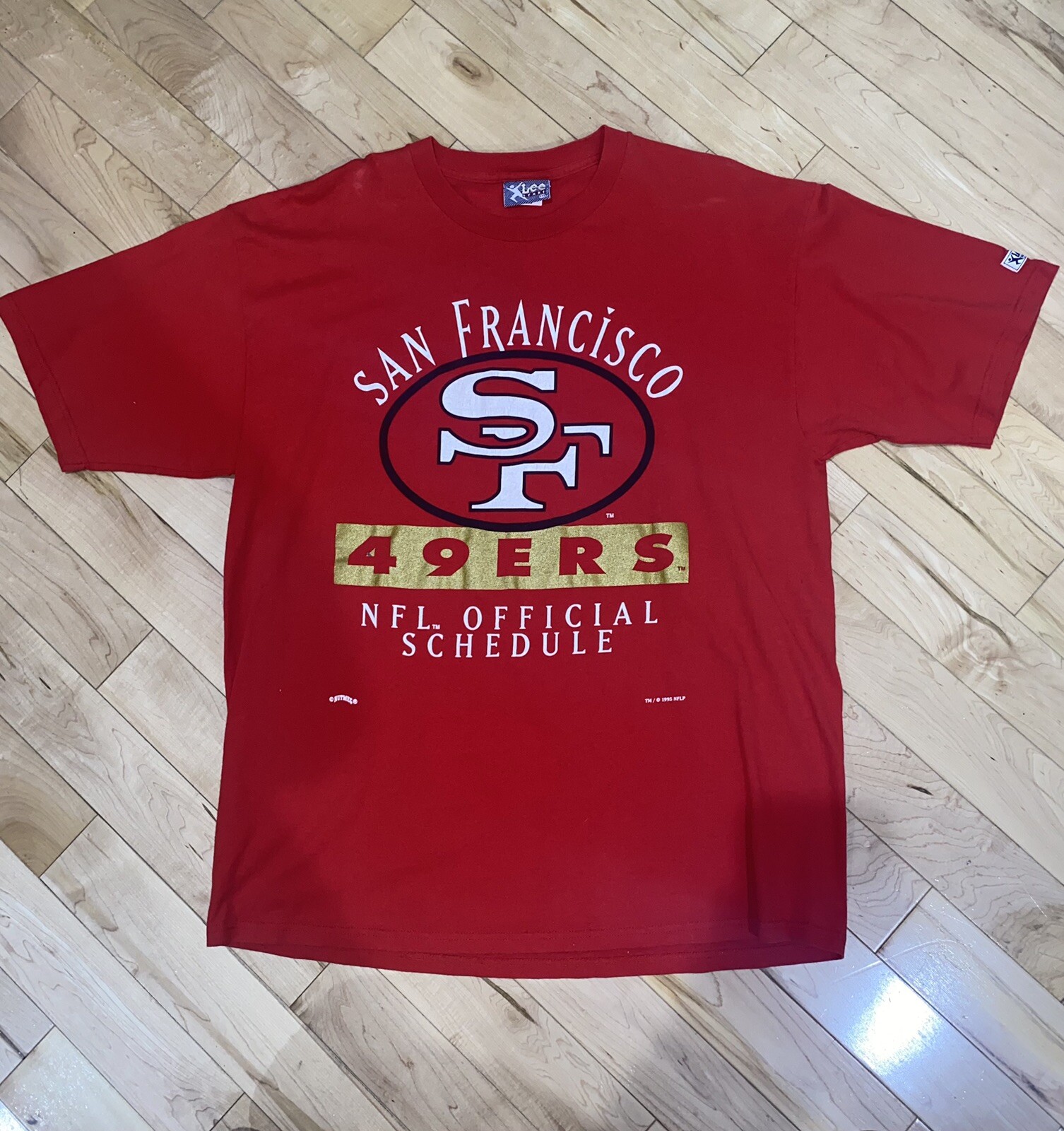 San Francisco 49ers 1995 Vintage Schedule T Shirt Nutmeg Lee Sz XXL