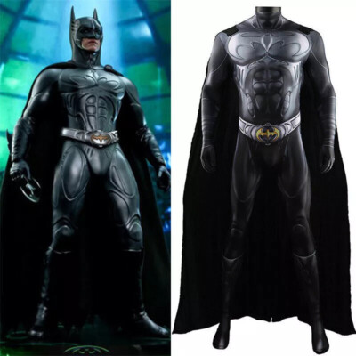 Batman Forever Cosplay Costume Batman Bodysuit with Cloak for Adult Kid Hallowee