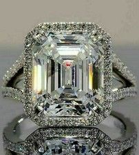 3Ct Emerald Cut Lab-Created Diamond Halo Engagement Ring 14K White Gold Plated