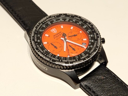 RETRO SPORT ORANGE DIAL BLACK PVD MEN CHRONOGRAPH QUARTZ WATCH"DETOMASO"FIRENCE - Picture 12 of 15