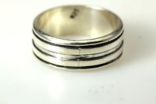 925 Sterling Silver Size 8.75 Ribbed Band 6.6 Grams RIN5712 