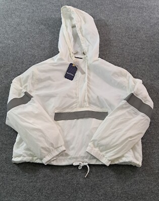 Reserve Fairfax Jacket Womens Size XL Half Zip White Gray Hooded Pullover NWT