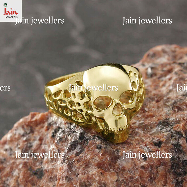 18 Kt, 22 Kt Yellow Gold Skull Signet Men'S Unique Ring 8 7 8 9 10