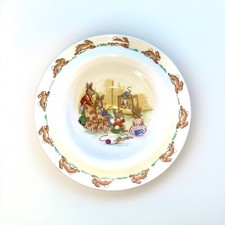 Vintage Bunnykins Royal Doulton Bone China Rimmed Bowl 6 inch Bunny TV Time