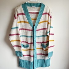 Lularoe Cream Striped Lucille Cardigan Sweater Size Small Boyfriend
