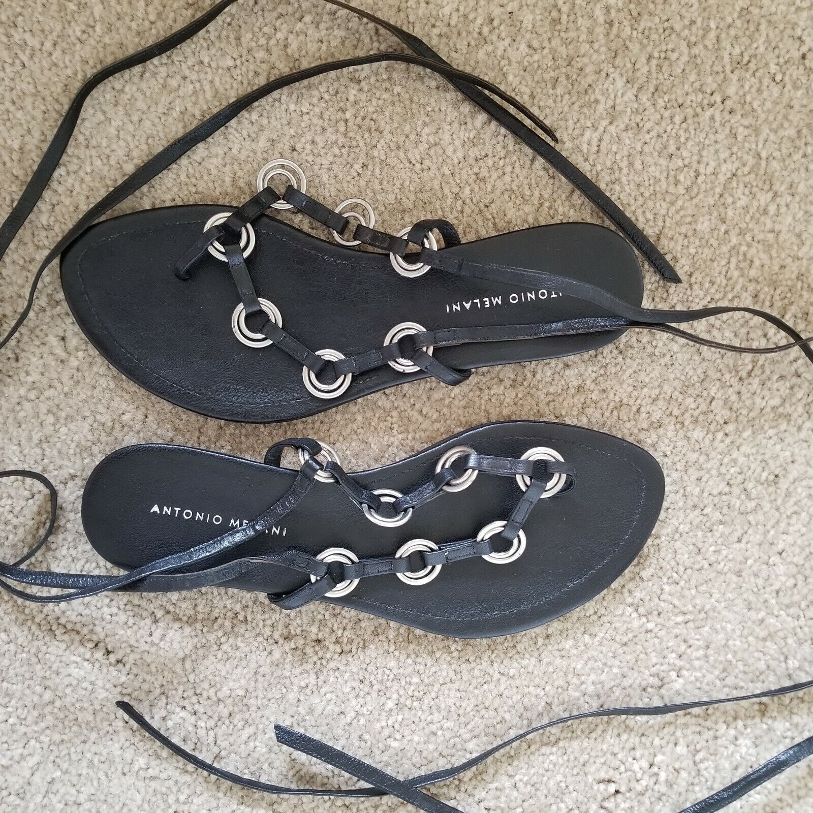 ANTONIO MELANI Black Leather Strappy Sandals US 10 - image 4