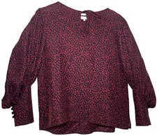 Lafayette 148 Silk Black/Red Long Sleeve Blouse, Size:  Petite OP