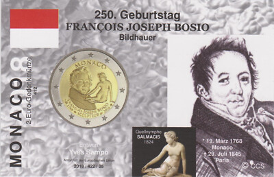 412 MC * InfoKarte mit FOTO : 2 Euro MONACO 2018 - 250. Geburtstag F. J. BOSIO