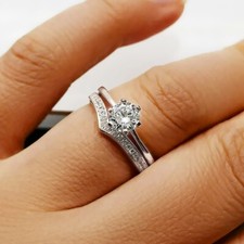 925 Sterling Silver Women's Cubic Zirconia Eternity Engagement Wedding Ring Set