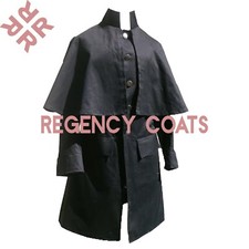 Regency Greatcoat, Black Cotton Detachable Cape, Single Breasted Inverness Cape