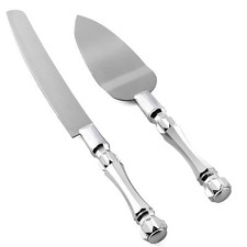 Silver Cake Knife and Server Set, Cake Cutting Set of 2 with Acrylic Handles