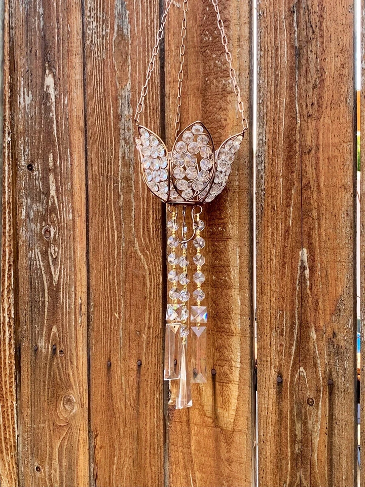 Lotus Votive Tea Light Crystal Hanging Chandelier Candle Holder Gold Finish - Image 4 of 4