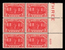 MOMEN: US #Q3 PARCEL POST INTACT PLATE BLOCK OF 6 MINT OG NH FRESH LOT #87125