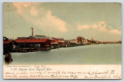 #ad Saginaw Michigan Wickes Bros Iron Works Plant on River Front 1906 Rotograph $10.00