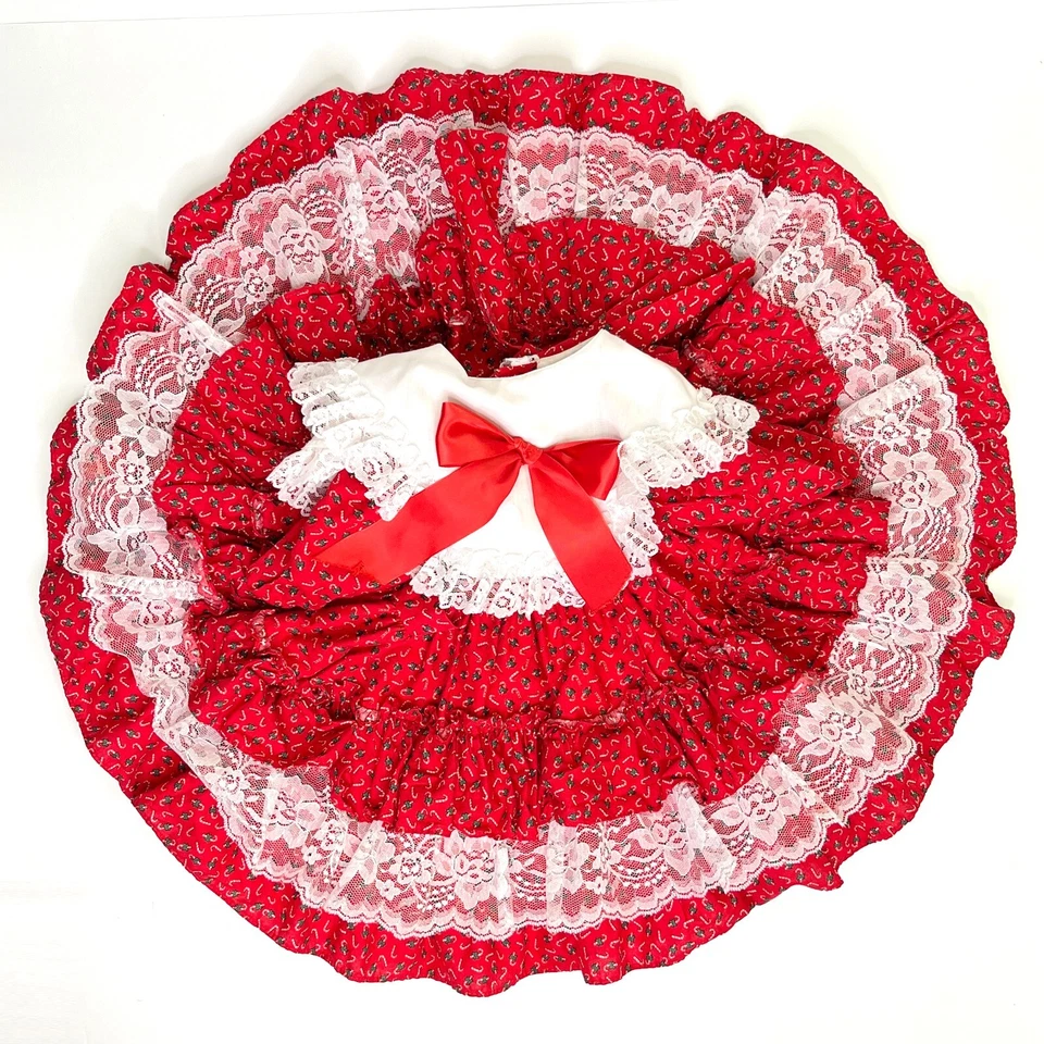 Marthas Miniatures We're Fussy Red Lace Candy Cane Pageant Full Circle Dress 3T? - Image 2 of 4