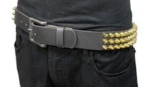 THREE Row Gold UK77 CONE Stud Belt Leather Handmade Studded Belt Punk Goth