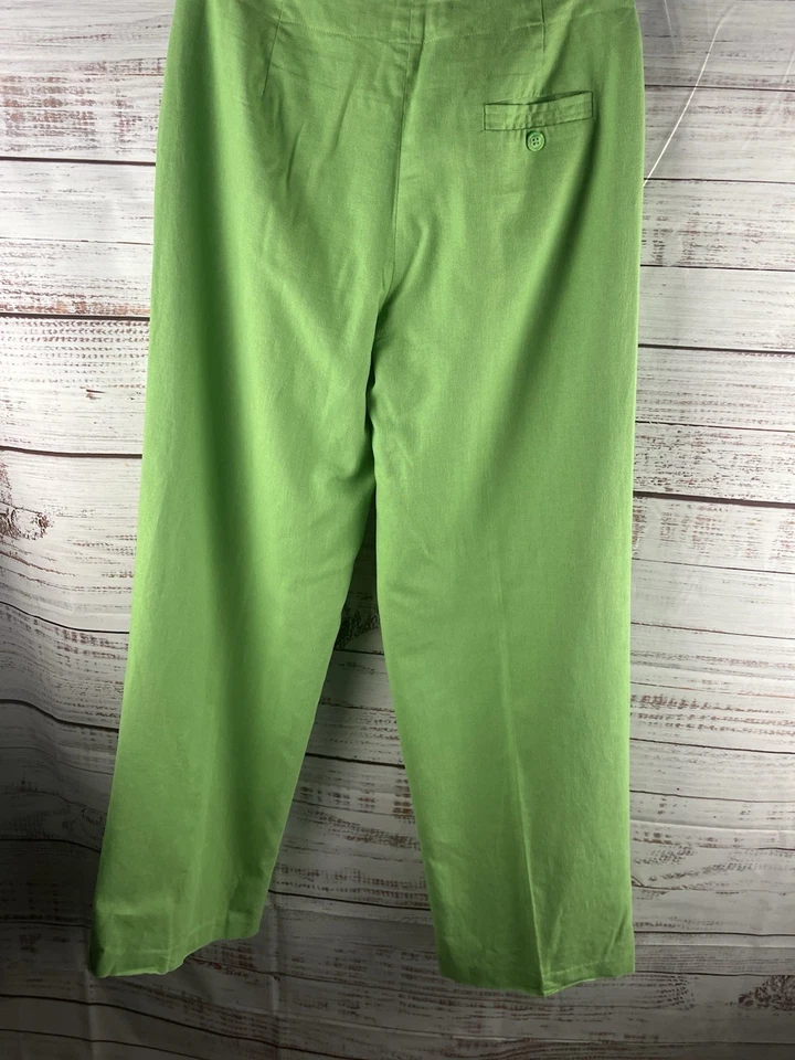 Chadwick's 正装裤女式 8 绿色亚麻棉混纺直筒裤 — 第 2/4 张图片