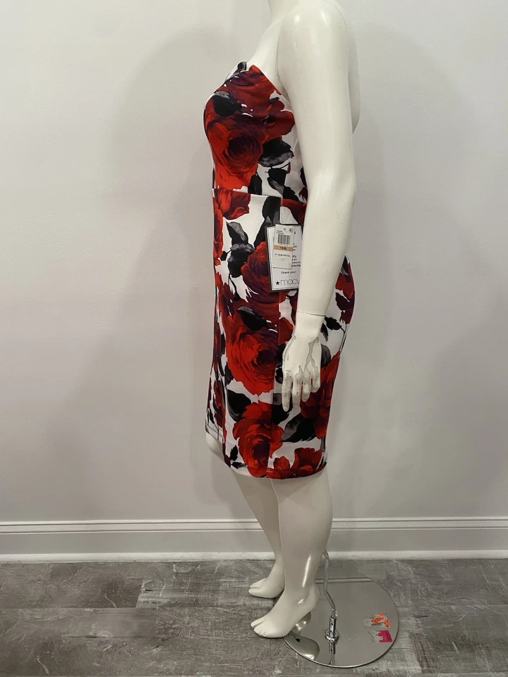 Vestido B Darlin Talla Grande 16 W Vestido Sin Tirantes Rojo Rosa Estampado Boda Invitada Vestido Foto 4 de 4