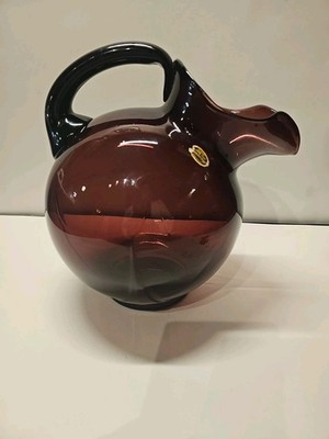 VINTAGE Amethyst Cambridge Glass Tilted Ball-Shaped Ice-Lip Pitcher 