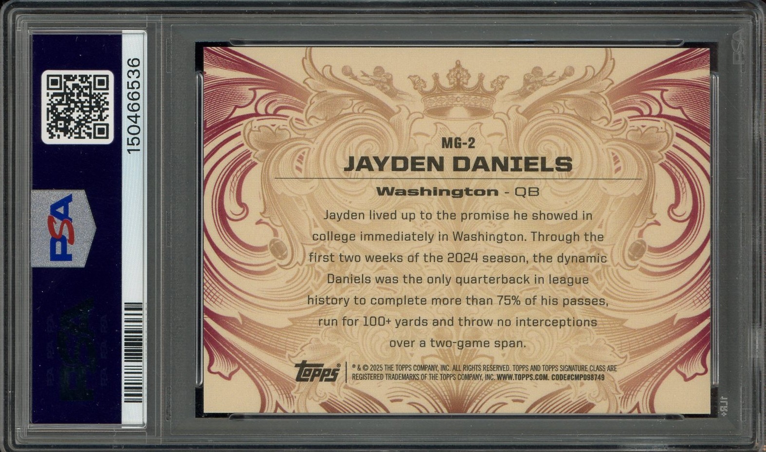 2024 Topps Signature Class Monarchs of the Game Jayden Daniels Rookie SSP PSA 9 view 2
