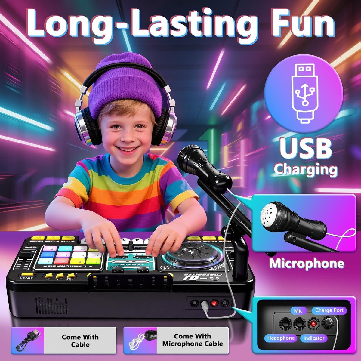 OZMI Kids DJ Music Mixer Table Board Set Toy with Microphone