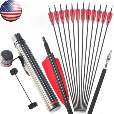 4'' Real Turkey Feathers 12X 30'' Carbon Arrows  Quiver SP500 Hunt Target Archery
