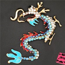 Fashions Womens Man Blue Crystal Enamel Dragon Charm Jewelry Brooches Pin Gifts