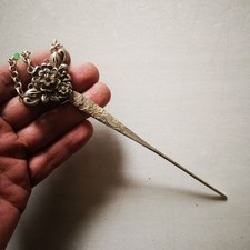 Collect Antique China Silver gemstone pendant Gem Jewelry pendant jade hairpin