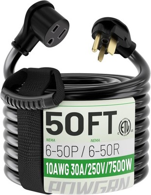 POWGRN 30 AMP 50ft Welder Extension Cord Outdoor 10 Gauge, 250V NEMA 6-50 Heavy