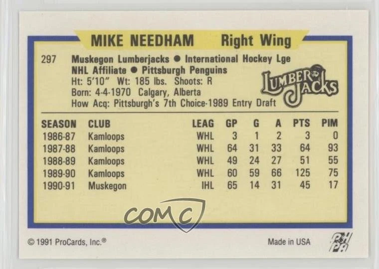 1991-92 ProCards AHL/IHL Mike Needham #297 - Image 2 of 2